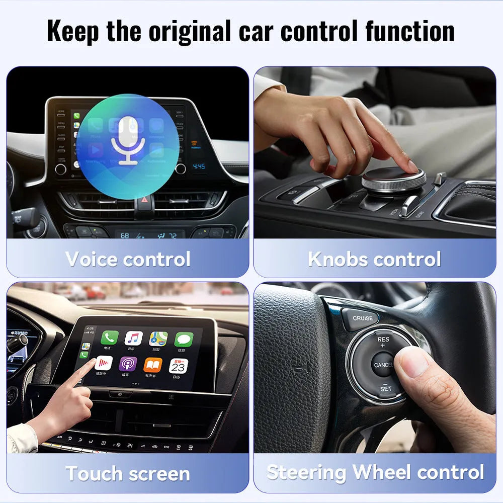 Small black USB CarPlay wireless data adapter measuring 26x55x13mm with single USB interface