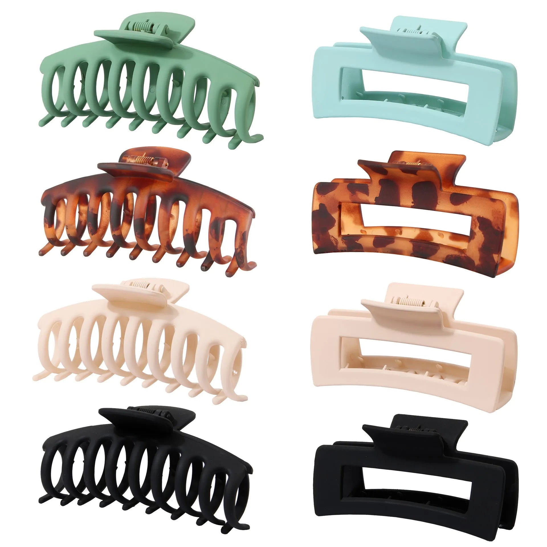 Six rose red plastic hair clips with quadrilateral styling and frosted grip surface