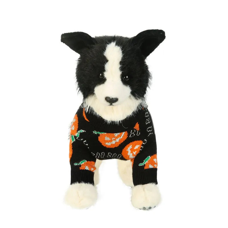 Black Halloween dog sweater with orange knitted pumpkin pattern costume