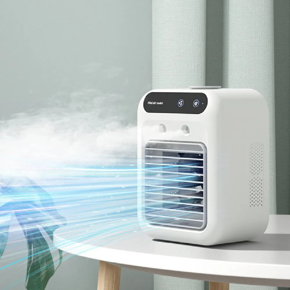 Ivory white portable USB air cooler fan with touchscreen control and water tank