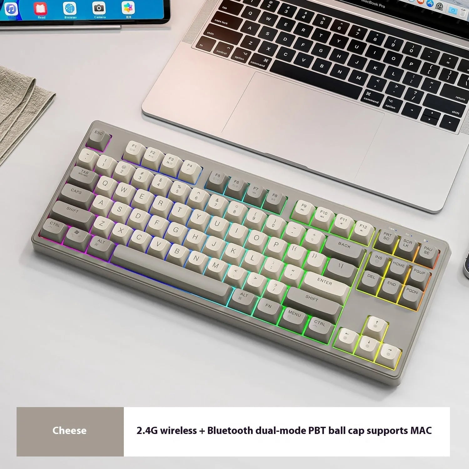 Free Wolf M87 wireless Bluetooth dual-mode mechanical feeling keyboard on a desk