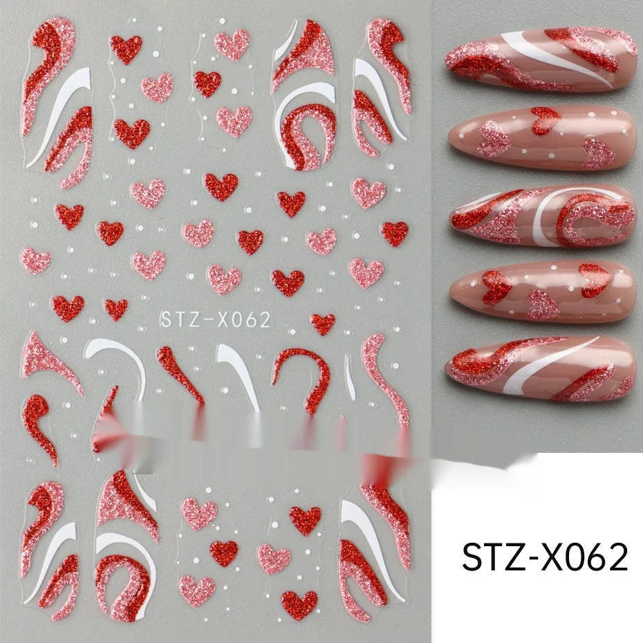 Plastic sheet of black, silver, and cartoon design nail art stickers for DIY manicures.