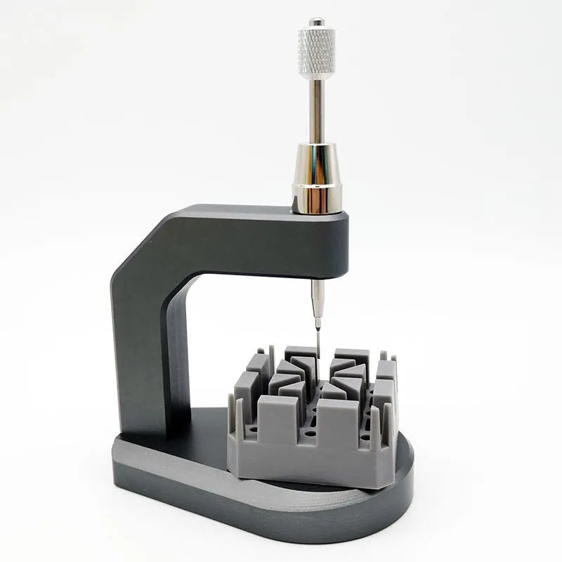 Silver tool steel press strap removal tool with blades for 0.50mm to 1.60mm spring bars.