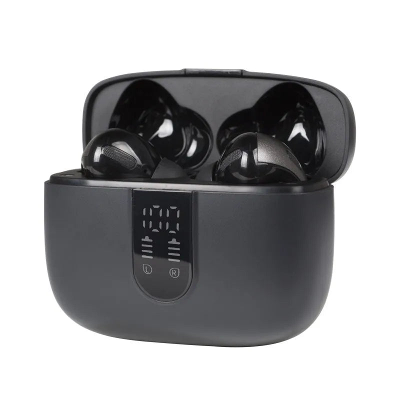 Jerry X08 wireless in-ear headphones with digital display showing pairing status