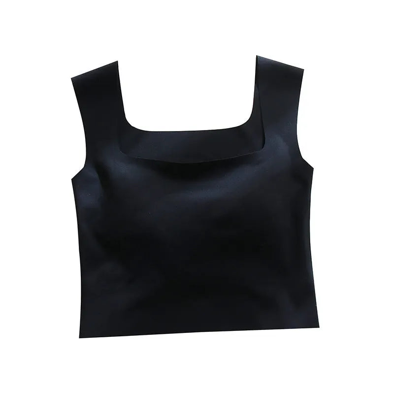 Women's white seamless sling vest with built-in fixation cup and chest pad, shown from the back.