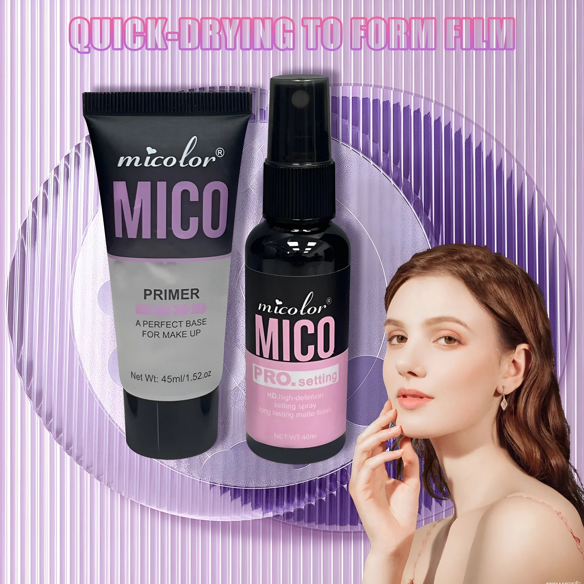 Two-in-one makeup primer and final sealer spray set with 45ml and 40ml bottles
