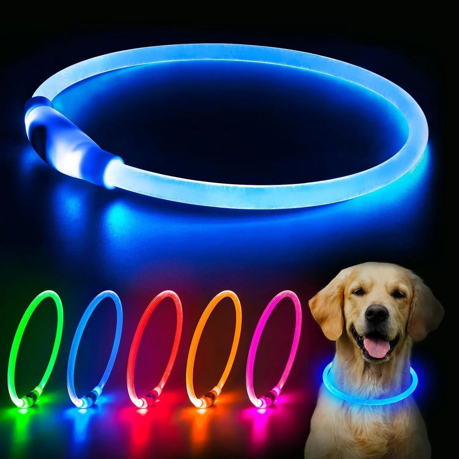 USB rechargeable LED dog safety collar with glowing light and adjustable 70cm TPU construction