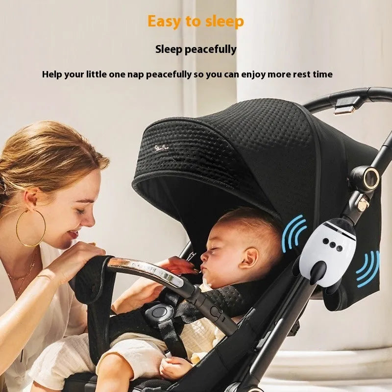 White portable baby sleep comforter device with automatic shaking and Bluetooth white noise functions