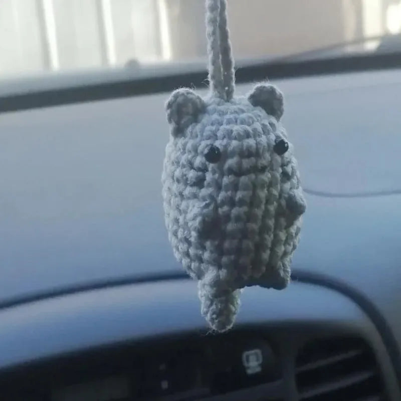 Plush hand-woven car hanging ornament in a cartoon design made from polyester