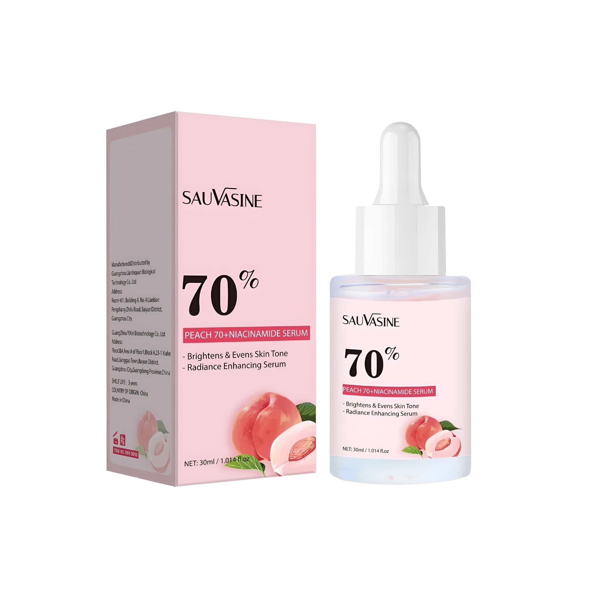 30ml nicotinamide care solution bottle with dimensions 38.5mm x 38.5mm x 95mm