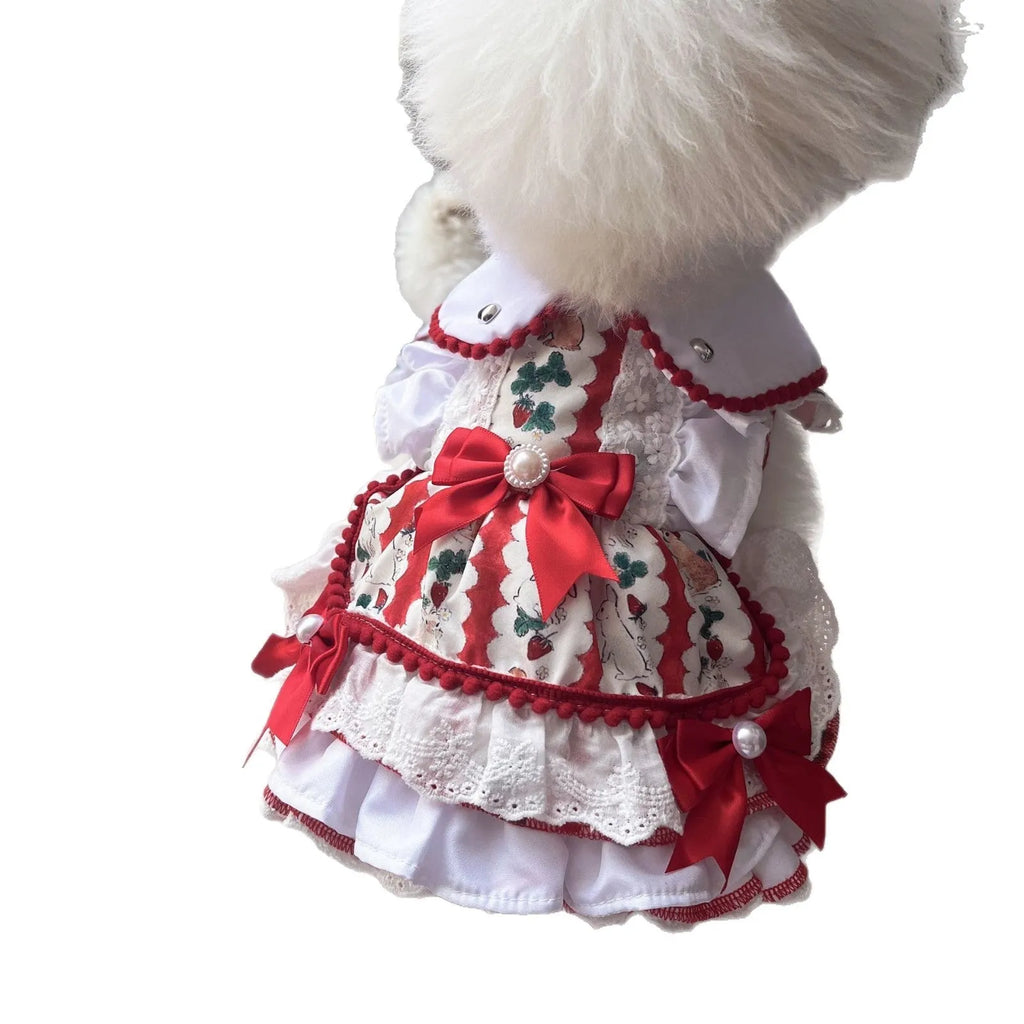 Polyester rabbit design princess skirt for small dogs showing size options XS to XL