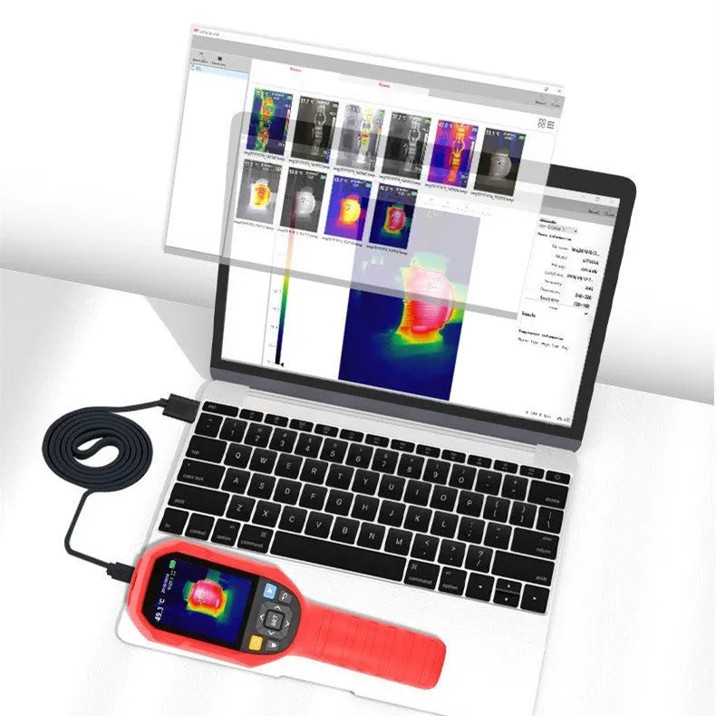 UTi series infrared thermal imager handheld device with display screen showing a thermal image.