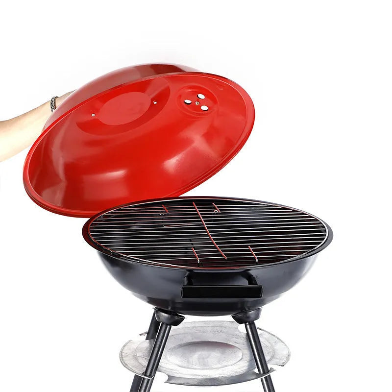 Portable 14-inch iron barbecue grill with an apple stove design for 3-5 people.