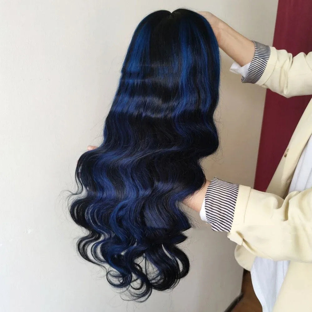 Human hair lace front wig with 4x4 lace frontal shown in star fashion style