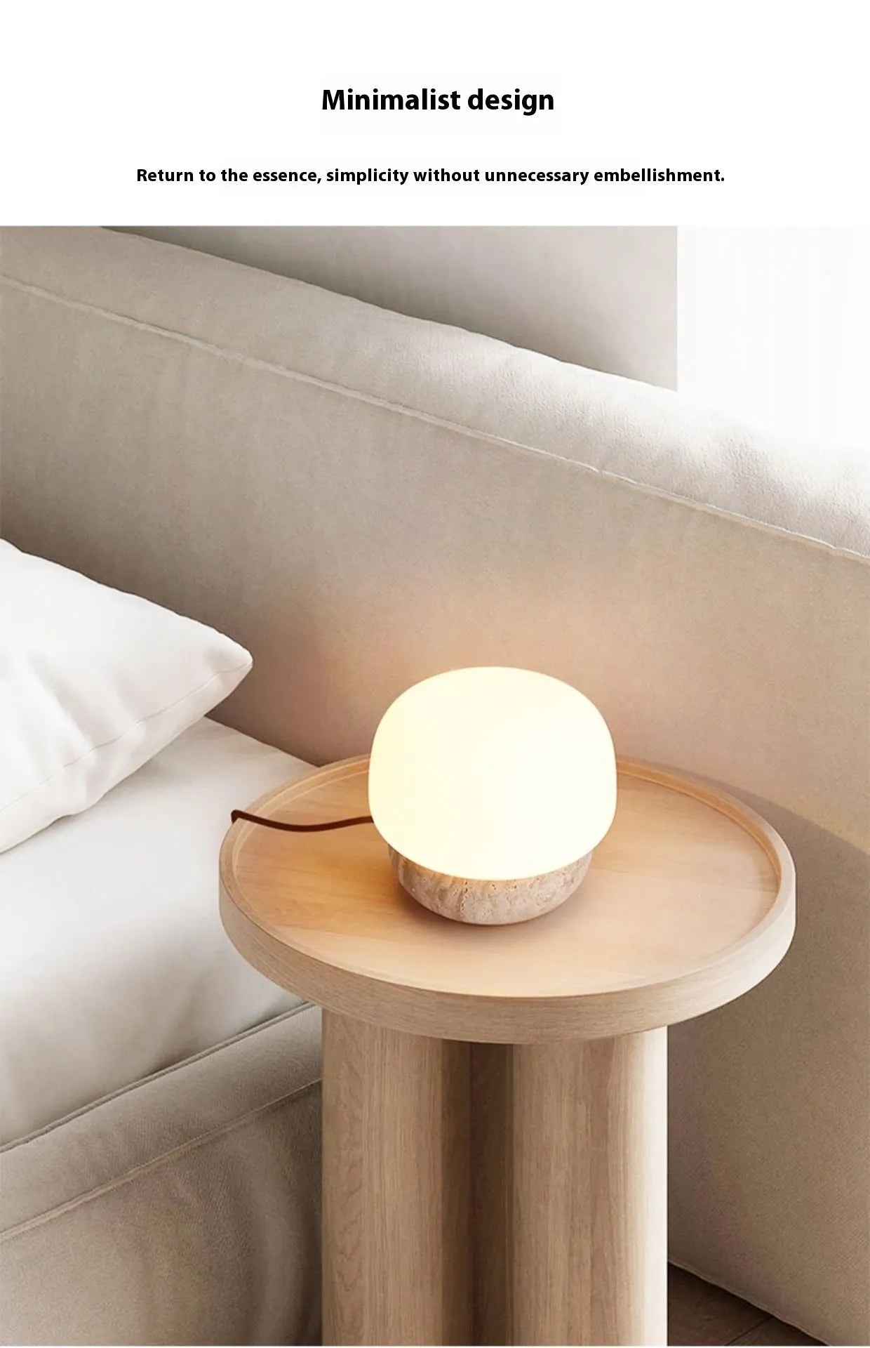 Cream coloured retro bedside lamp measuring 18x17cm with button switch and warm bulb illumination