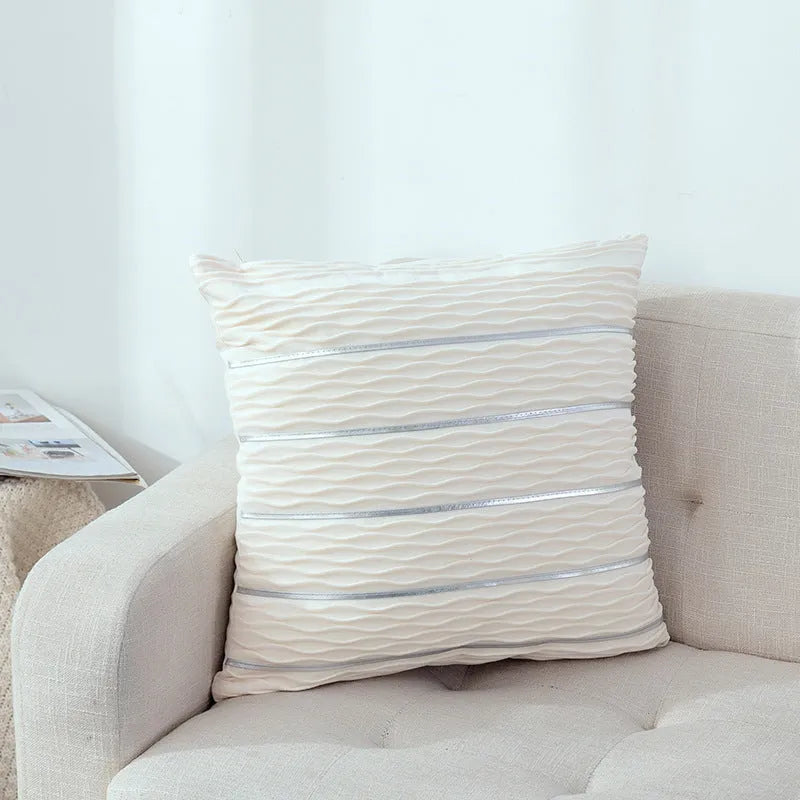 45 cm square velvet cushion cover in striped design showing wine red colour option