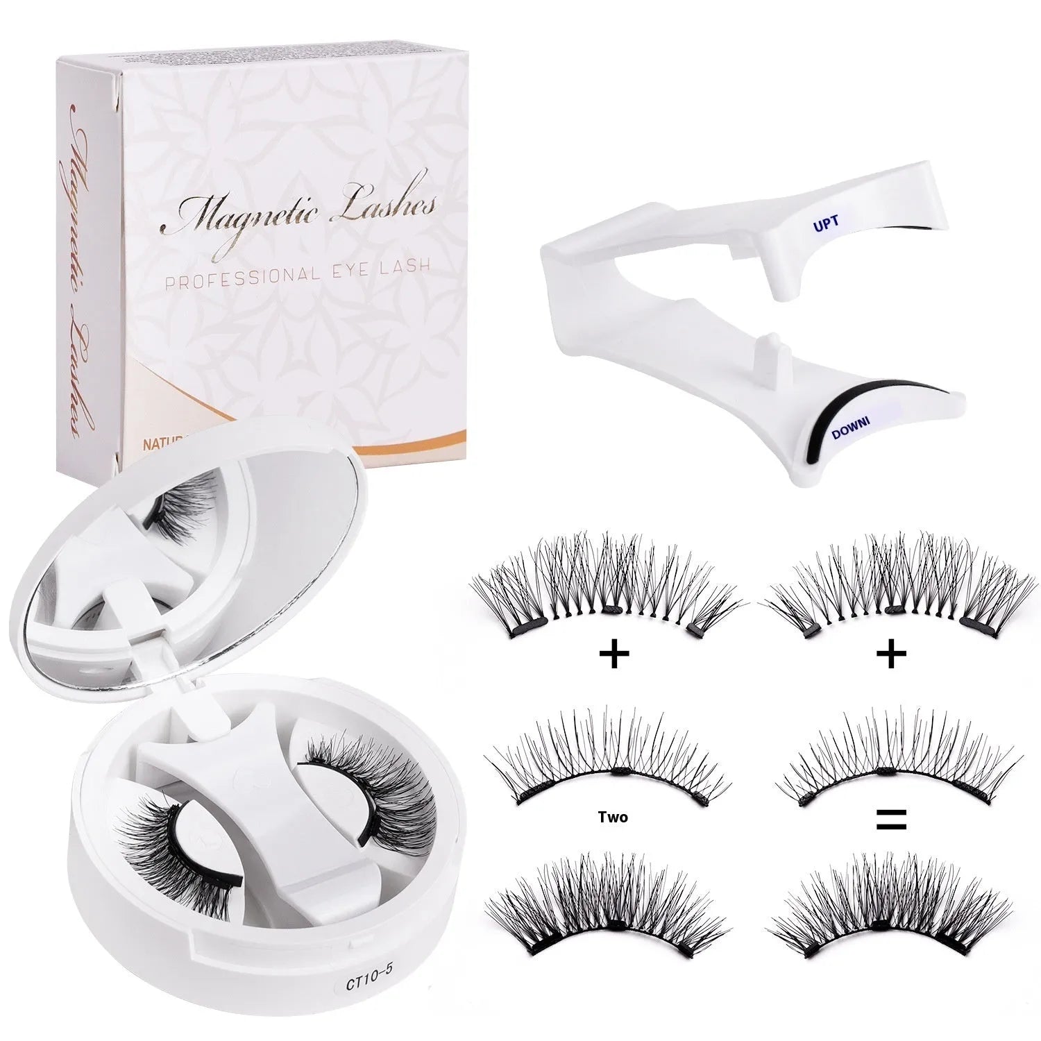 False eyelashes stored in integrated soap holder case with magnetic closure