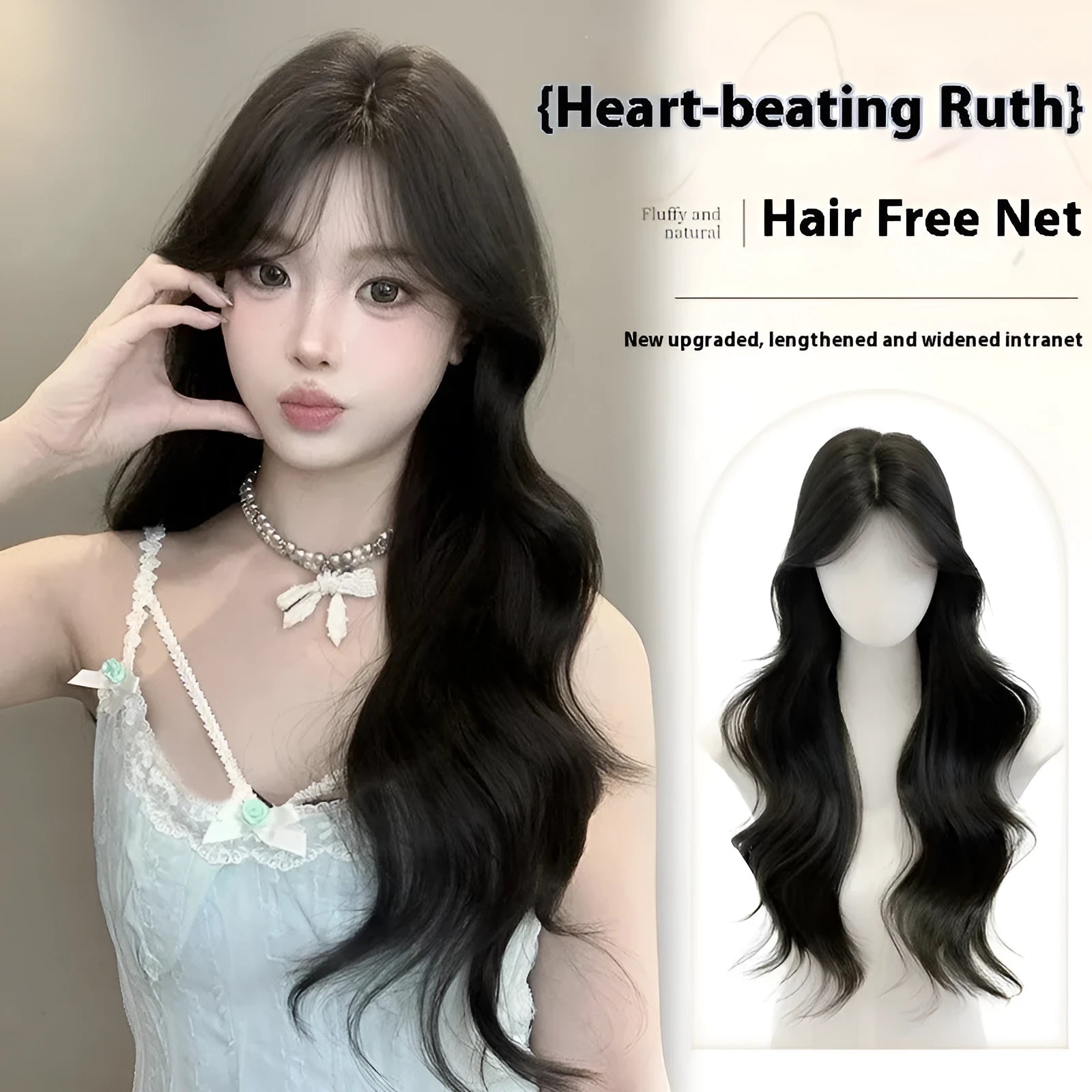 Women's natural big wave curly hair replacement in natural black with high-temperature fibre, non-hot dyeing style
