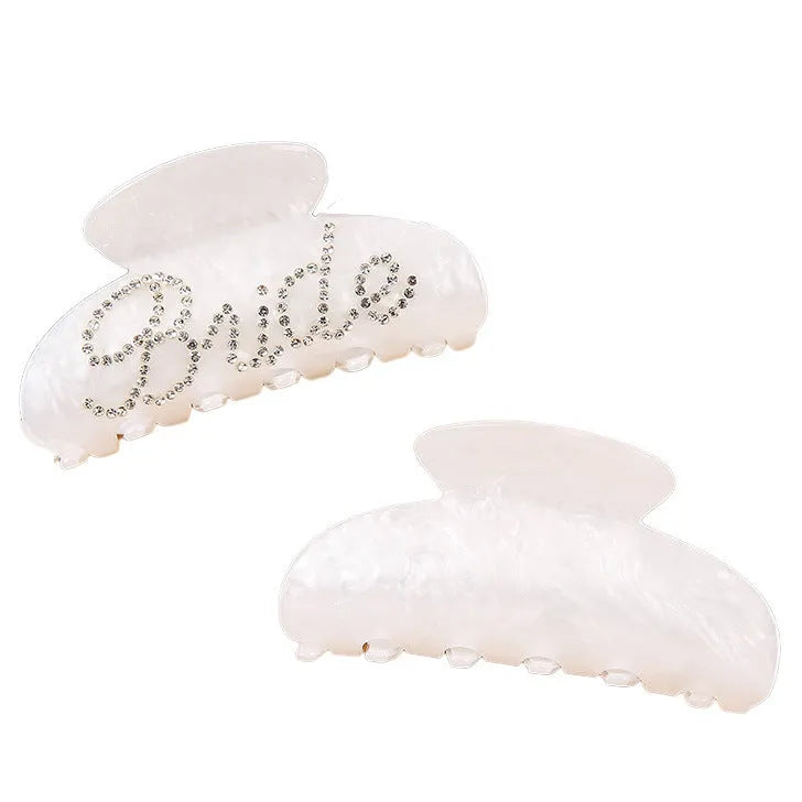 Acrylic hair barrette with multi-diamond decoration and shark back clip in 10cm sweet style