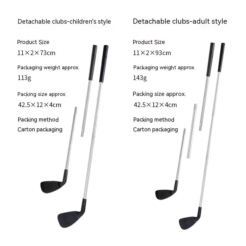 Metal golf club toy set showing adult and children's club options for outdoor sports practice