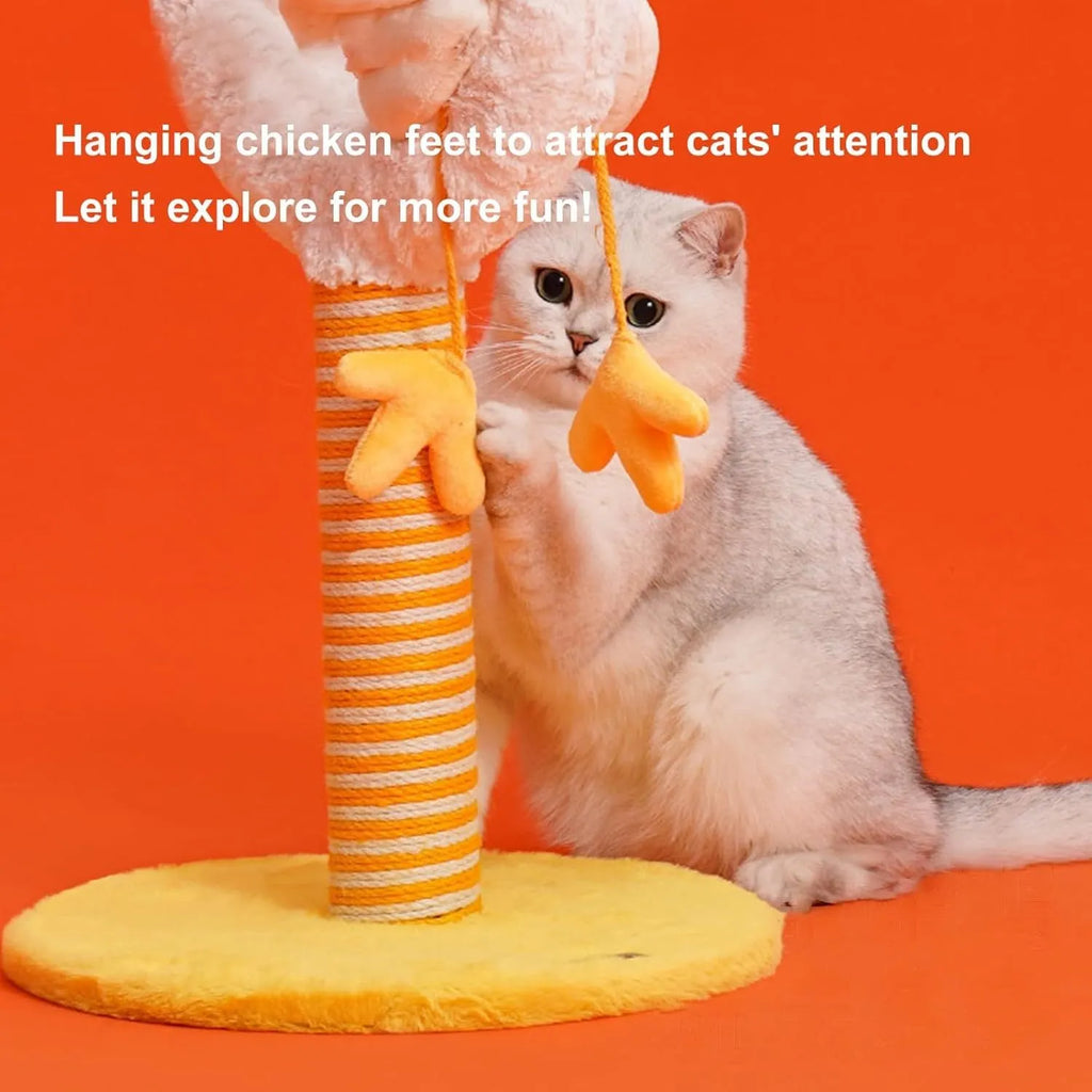 Yellow U-shaped sisal cat scratching post with spring ball attachment measuring 35×35×88cm