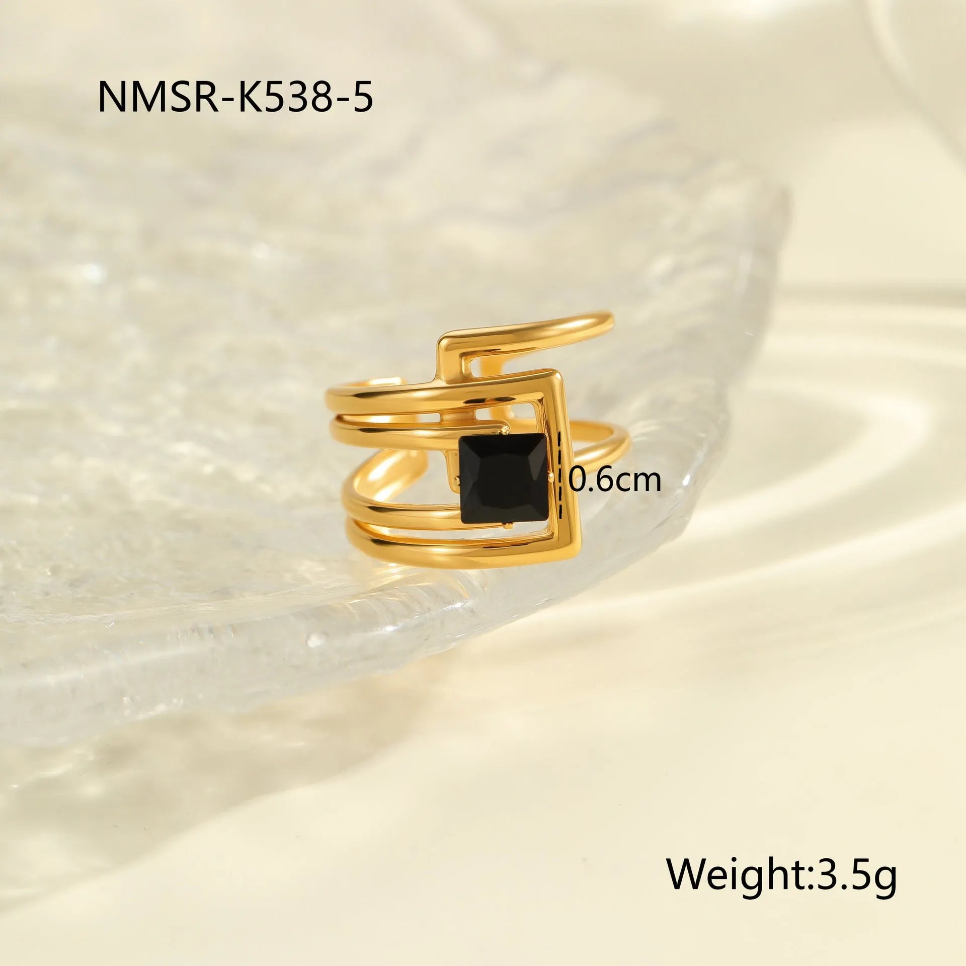 Adjustable open mouth titanium steel ring for women with inlaid zircon stones in a geometry design.