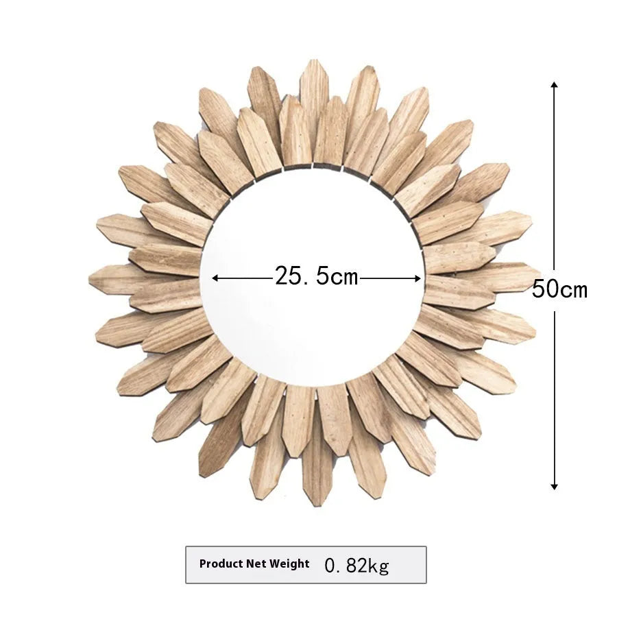 European-style solid wood hanging circular mirror with baked colour finish on wall