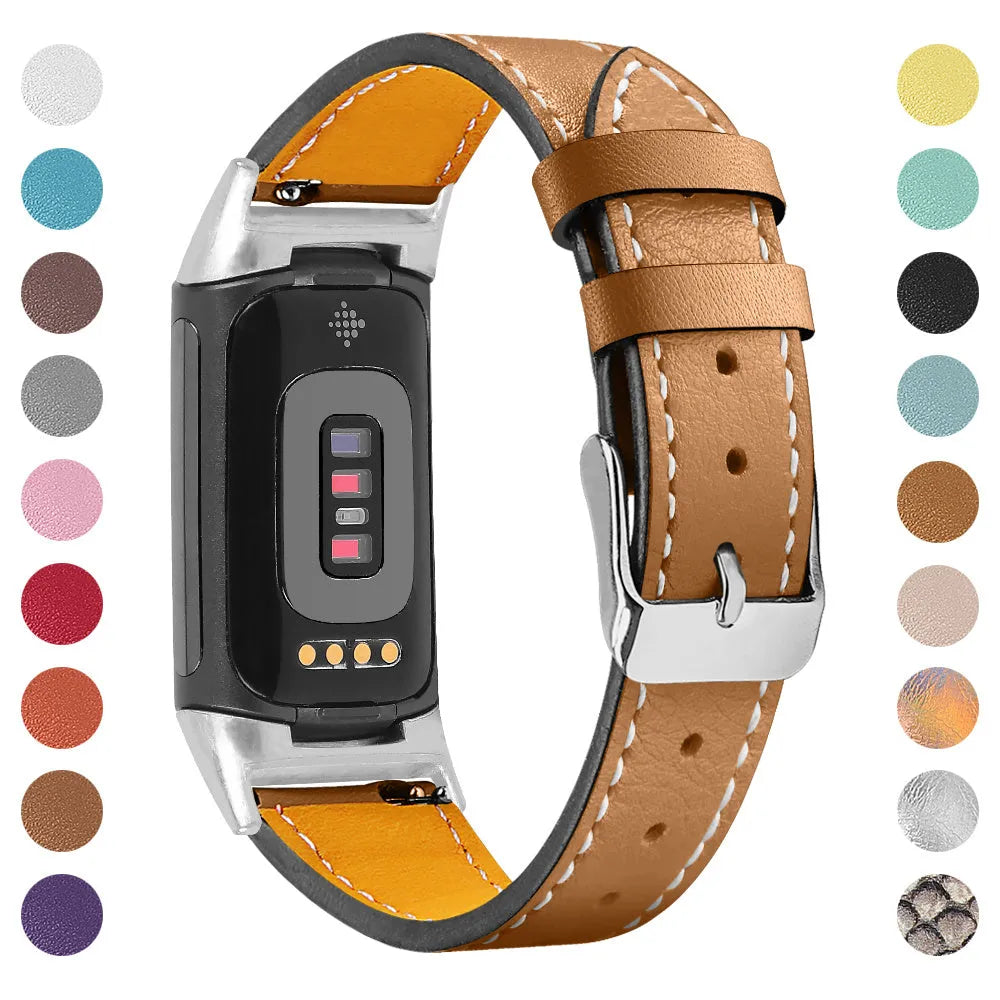 Genuine leather replacement watch strap for Fitbit Charge 5 and Charge 6 in multiple colour options