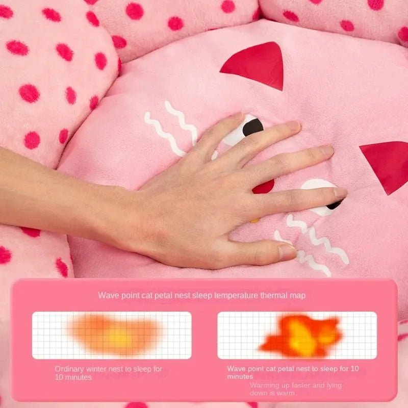 Pink dotted fabric round cat bed in 45cm or 65cm diameter for pets up to 20 pounds