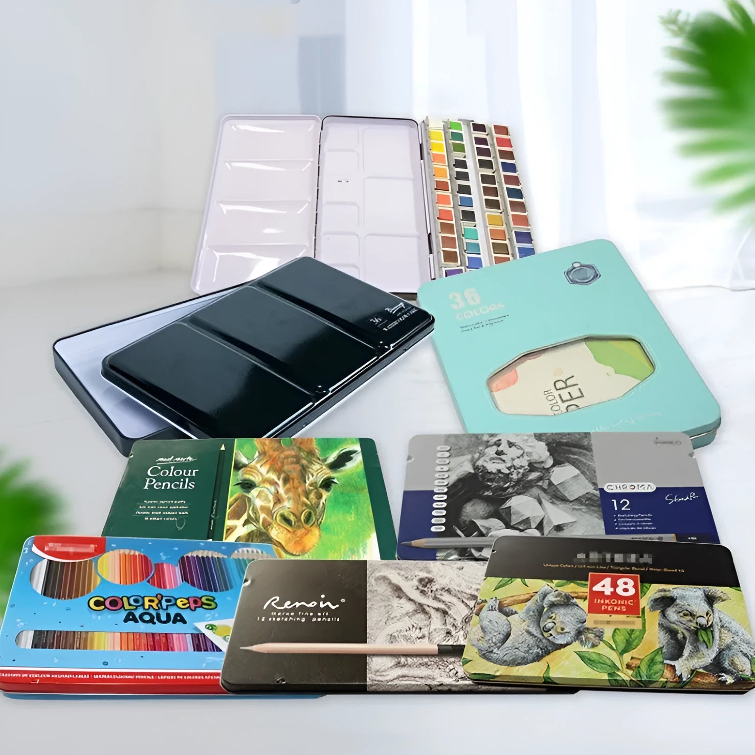 Tinplate watercolour paint box in square shape with three folding size options