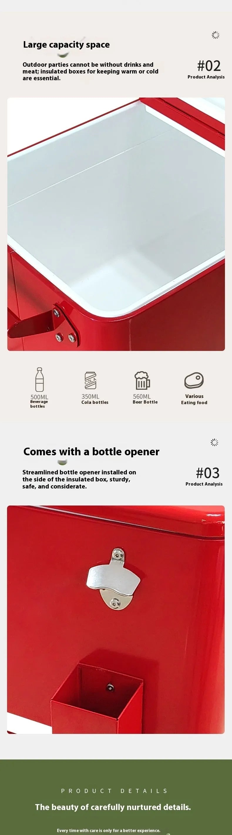 Red outdoor metal insulated trolley cooler with wheels and a 750ml capacity.