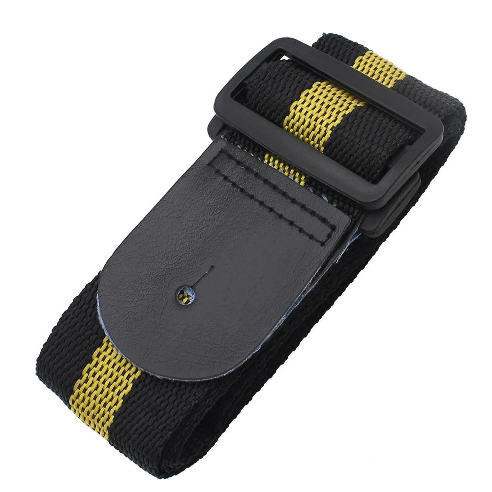 Woven stripe crossbody guitar strap in army green, compatible with guitars and ukuleles