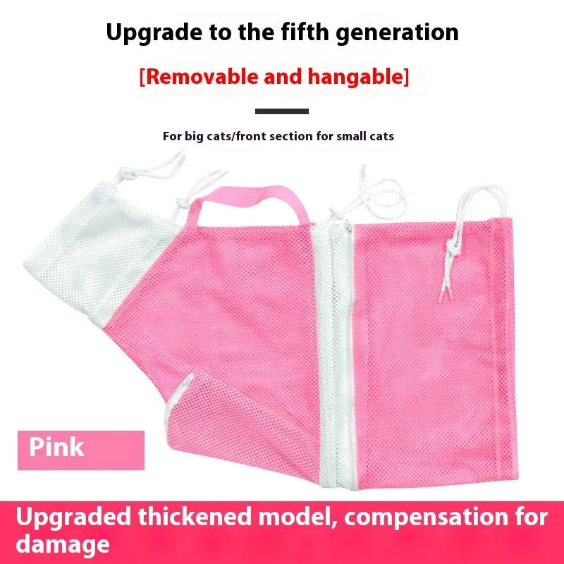Upgraded 5th generation cat grooming bag in a pink and white colour scheme
