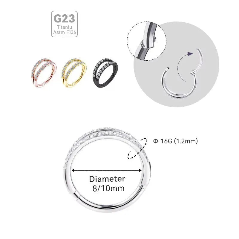 Titanium alloy nose ring in gold and steel colour finishes with size gauge options