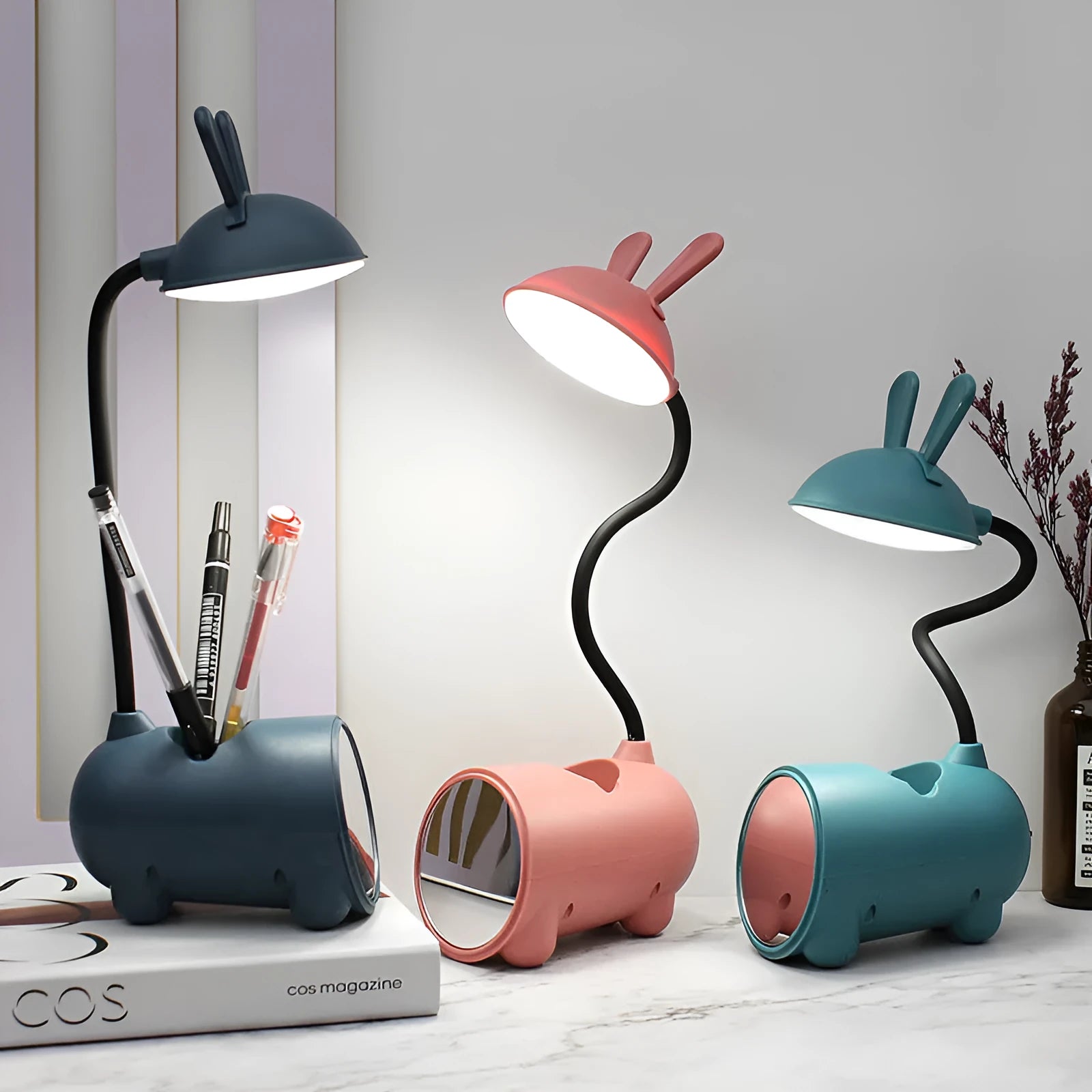 Cartoon USB desk lamp with pen container in modern simplicity design