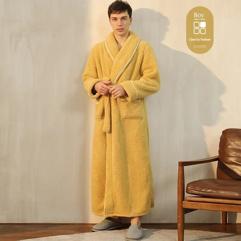 Plus size thickened flannel bathrobe for couples in winter with super thick 301-350 gsm fabric
