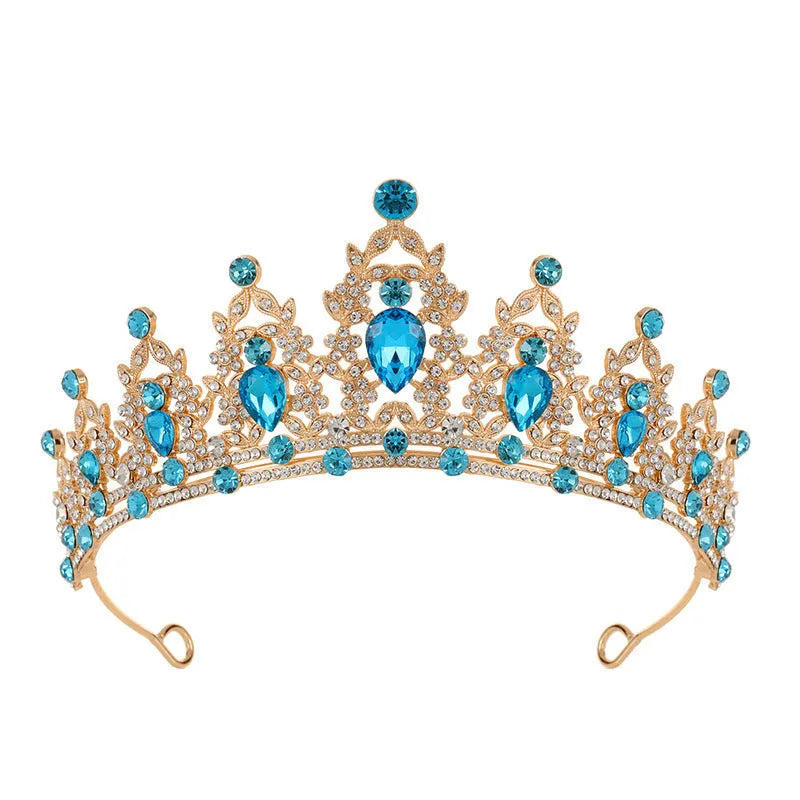 Baroque crown bridal headdress with rhinestones in silver and gold finishes with coloured diamond accents.