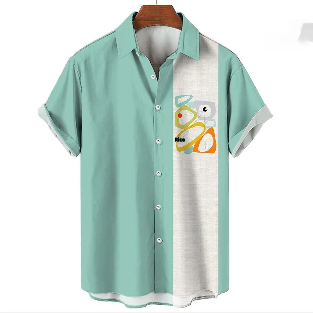 Men's stripe pattern Hawaiian shirt with short sleeves and button fastening in cardigan style