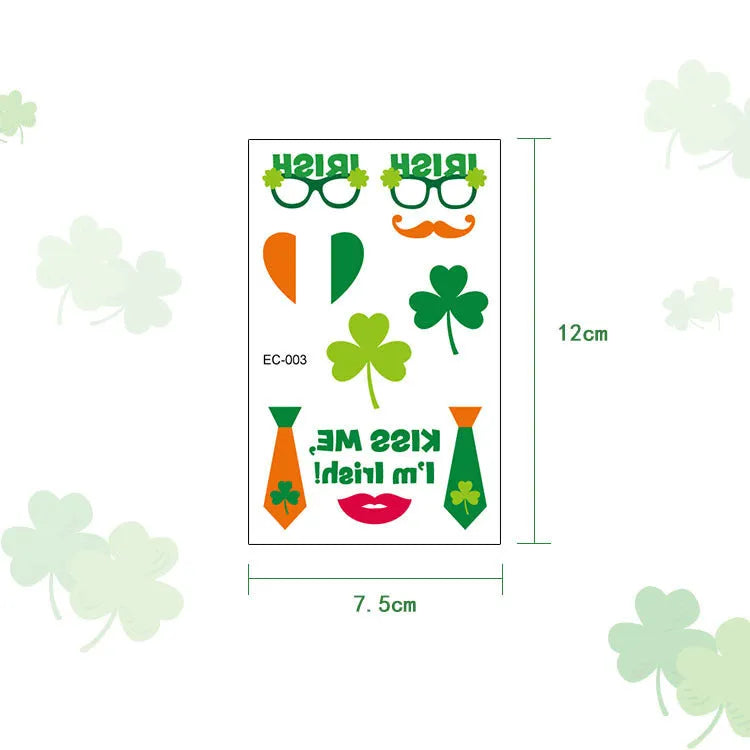 Water transfer tattoo sticker paper with Irish flag shamrock design measuring 120×75mm