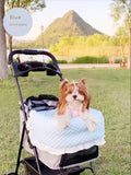 Pure cotton pet stroller accessory set with anti-dirty towel, cushion and pillow in blue green apple pattern