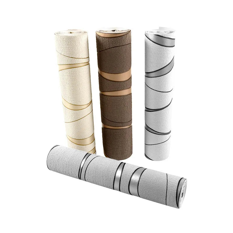 Curve stripe 3D decorative wallpaper in light grey and dark brown colour options showing velvet texture