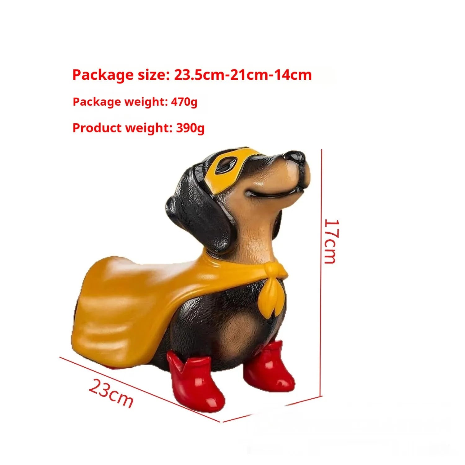 Resin superhero dachshund LED ornament hero dog statue 23x11x17cm on display