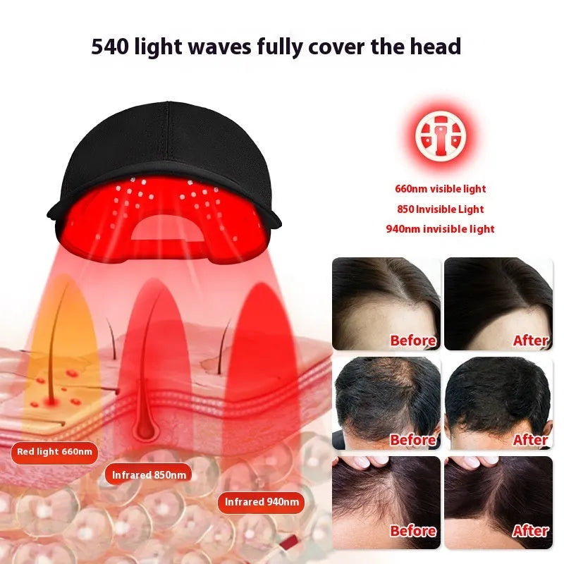 Black duckbill infrared hair growth cap with LED lights for red light therapy