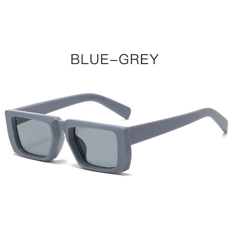 Y2K style sunglasses with UV400 protection in multiple colour combinations including black, grey, and transparent frames