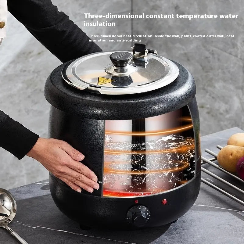 Black stainless steel electric insulated soup pot with steel cover and large opening