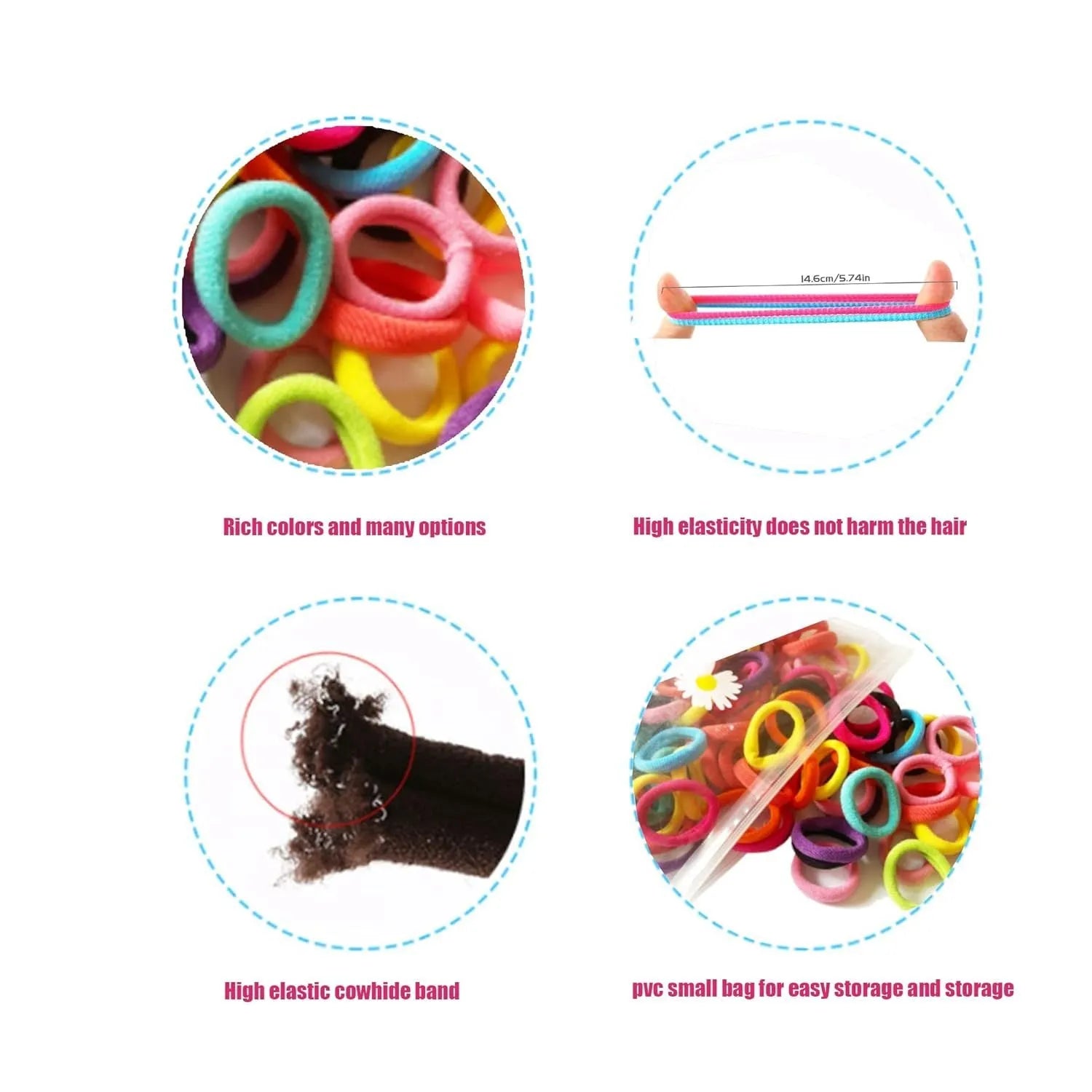 100 baby hair ties in 10 colours with seamless cotton construction for toddlers