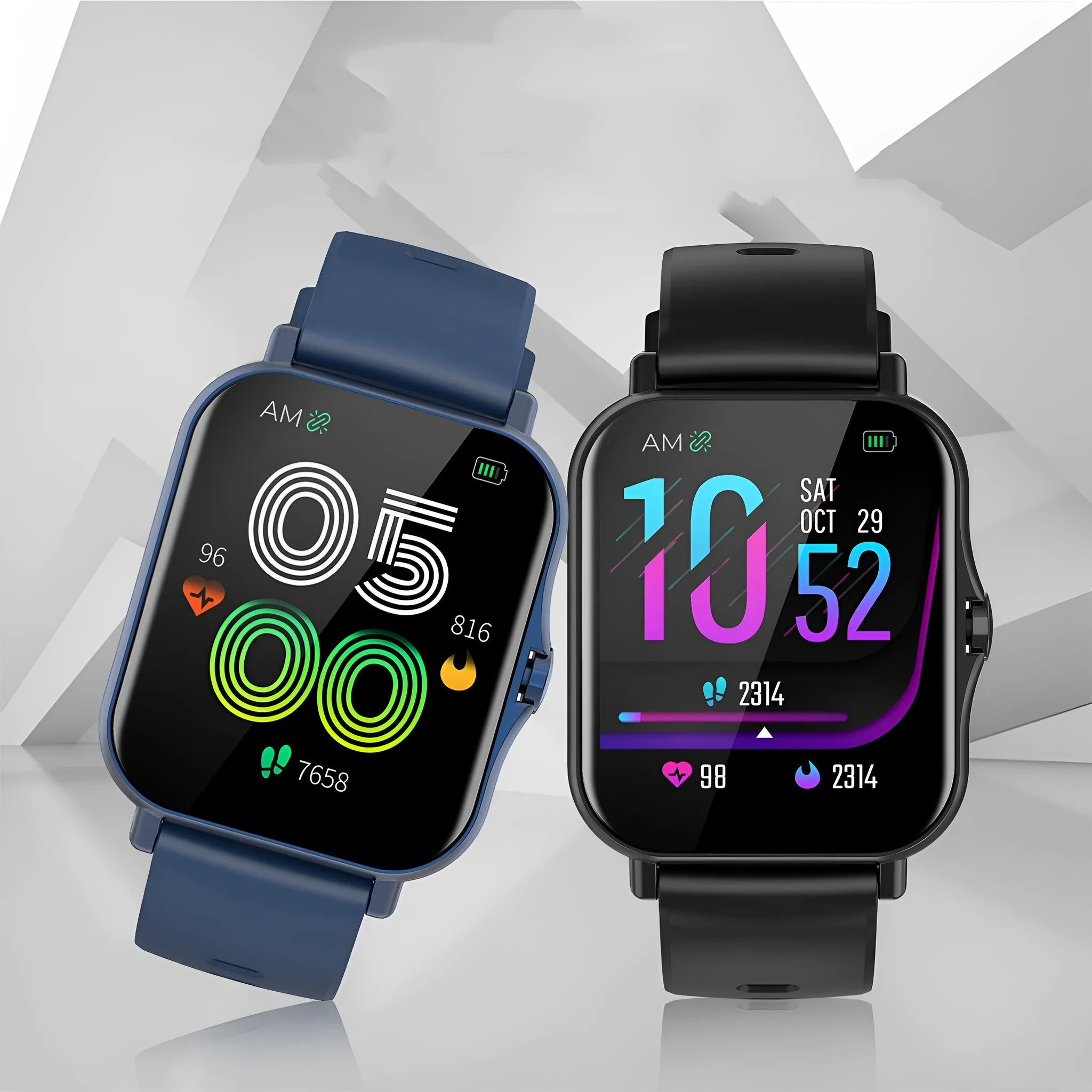 Smart watch showing heart rate and blood pressure on a 1.75-inch curved touch screen, with a black wristband.