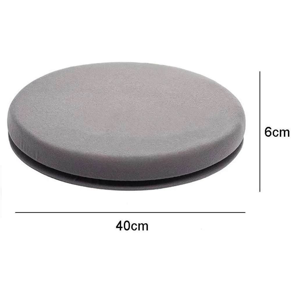 Grey rotating car seat cushion showing 360-degree swivel mechanism on a car seat.