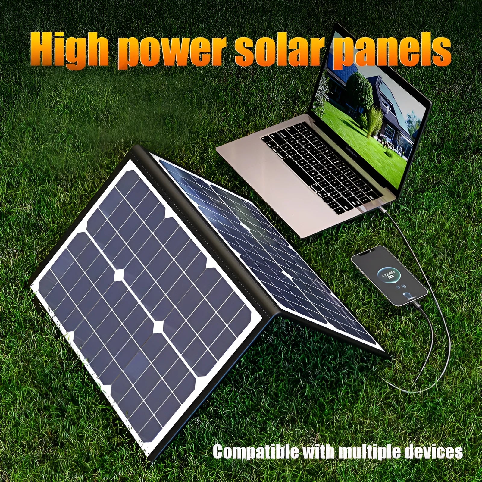 Black 40W monocrystalline solar panel folded in carrying bag showing compact 425mm size
