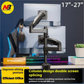 Aluminium alloy dual monitor desktop bracket in gun black colour, showing two adjustable arms for screens.